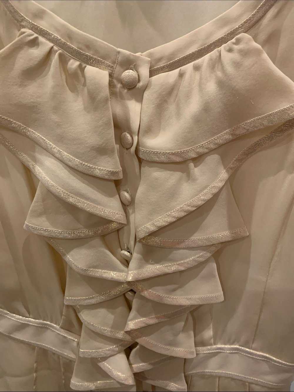 Nanette Lepore Cream Ruffle Front Sleeveless Blouse - Picture 3 of 6